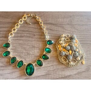 Lot 2 Charming Charlie Necklaces Emerald Statement & Long‎ Chain Layered Boho